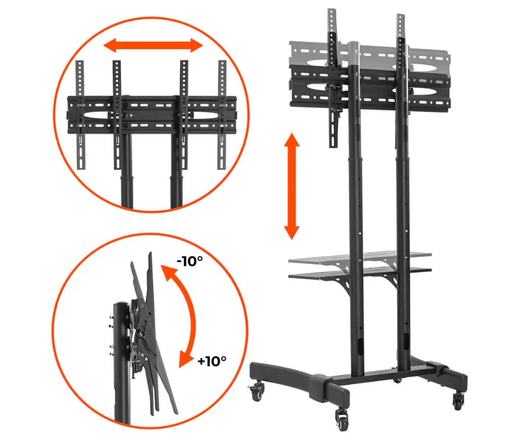 Pedestal con Ruedas para TV 37 a 70 Pulg  VESA Max 600x400mm Carga 40 kg