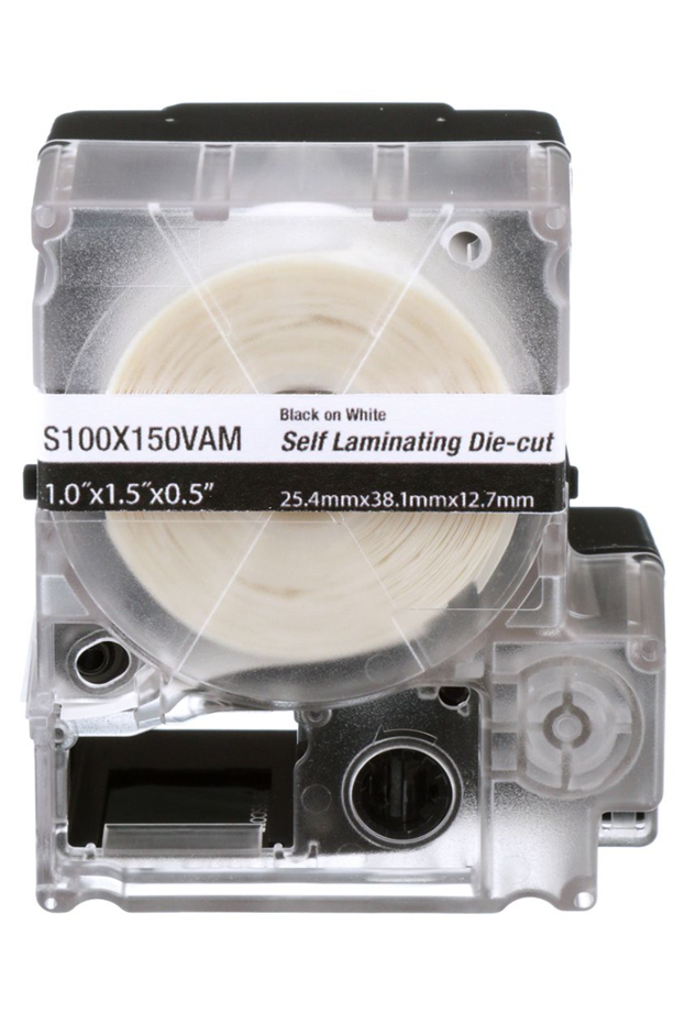 Panduit S100X150VAM Etiqueta casete autolaminado de vinilo, transparente/blanco, 175 etiq., 1.5"x1"